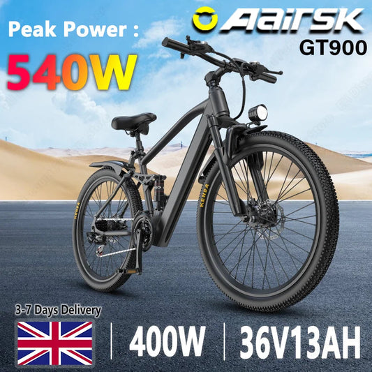 Aairsk GT900 Ebike 250W Motor 36V 13AH Battery Electric Bicycle Mountain OffRoad Full Suspension Adult 26Inch Tire Electric Bike Torange