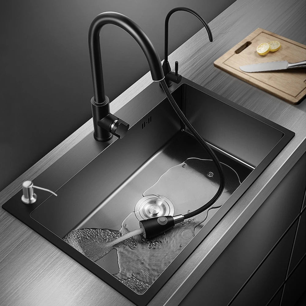 304 Stainless Steel Kitchen Sink Topmount Single Bowl Wash Basin For Home Fixture Drain Accessories Single Slot Kichen Sink