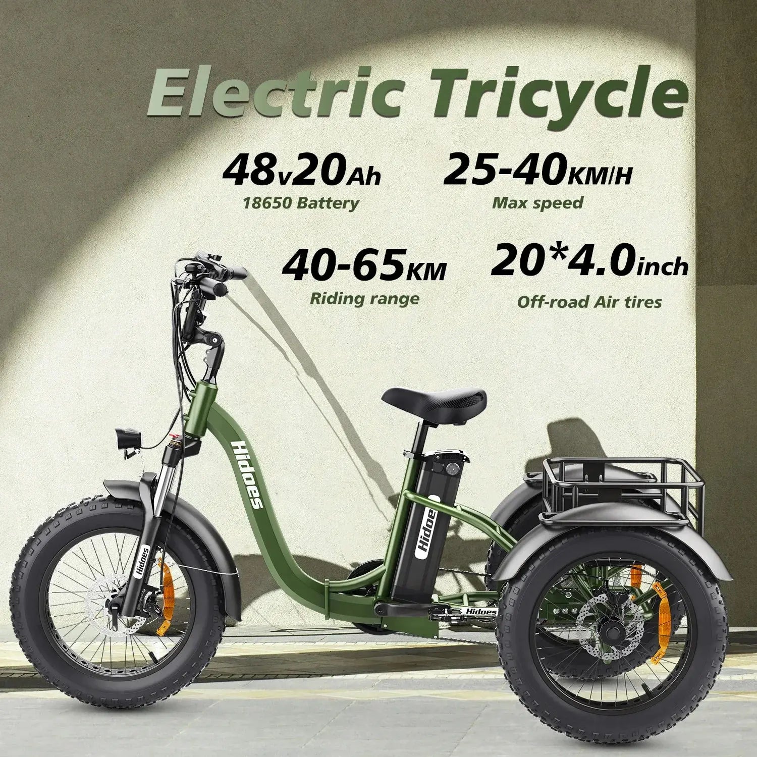 Electro Tricycle 750W Motor 48V20AH Lithium Battery Folding Electric Tricycle Electric Adult 20*4.0 Inch Fat Tire Mountain Ebike Torange
