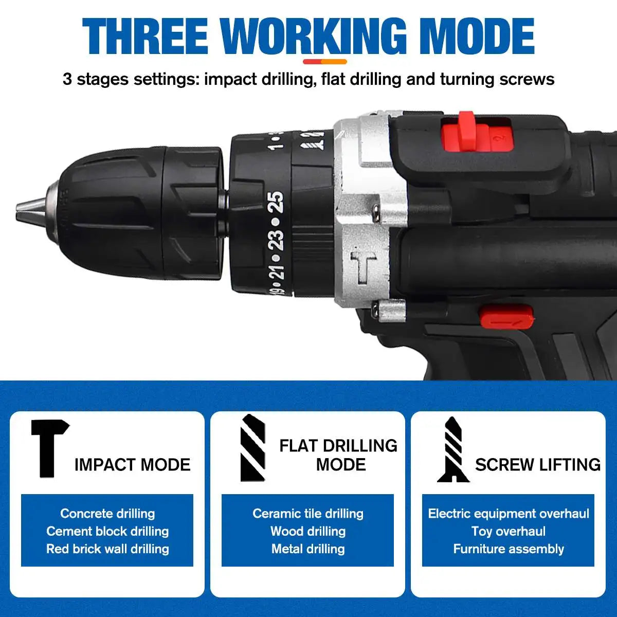 Gisam 88VF Cordless Impact Drill Electric Screwdriver Electric Hammer Drill Mini Wireless Hand Drill Lithium-Ion Battery Power Tools