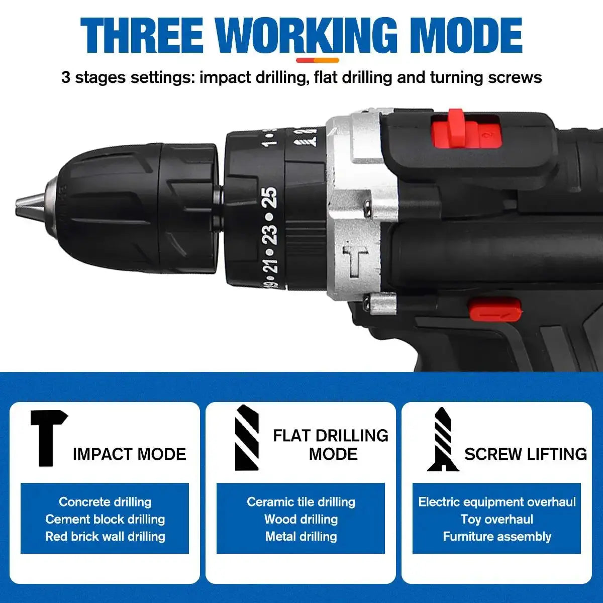 Gisam 88VF Cordless Impact Drill Electric Screwdriver Electric Hammer Drill Mini Wireless Hand Drill Lithium-Ion Battery Power Tools DS