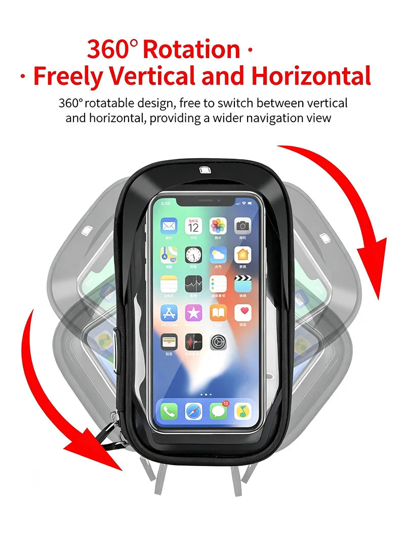 6.4" Waterproof Bike Phone Holder Motorcycle Handlebar Mount Universal for Bicycle Scooter Rotatable Navigation Cycling Tail Bag Torange