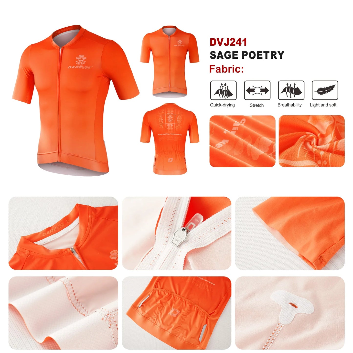 DAREVIE Man Cycling Maillot Moisture-Wicking PRO Level Men's Cycling Clothing SPF 40+ Quickly Drying Light Soft Cycling Jersey Torange