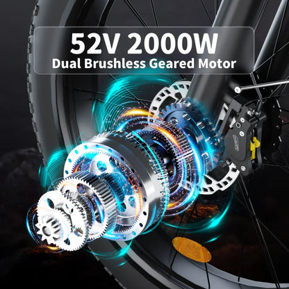 E-bike BLUVALL V1 2000W Dual Motor 52V22.4AH Battery Hydraulic Brake Electric Bike 26 Inch Fat Tire All Terrain Electric Bicycle Torange