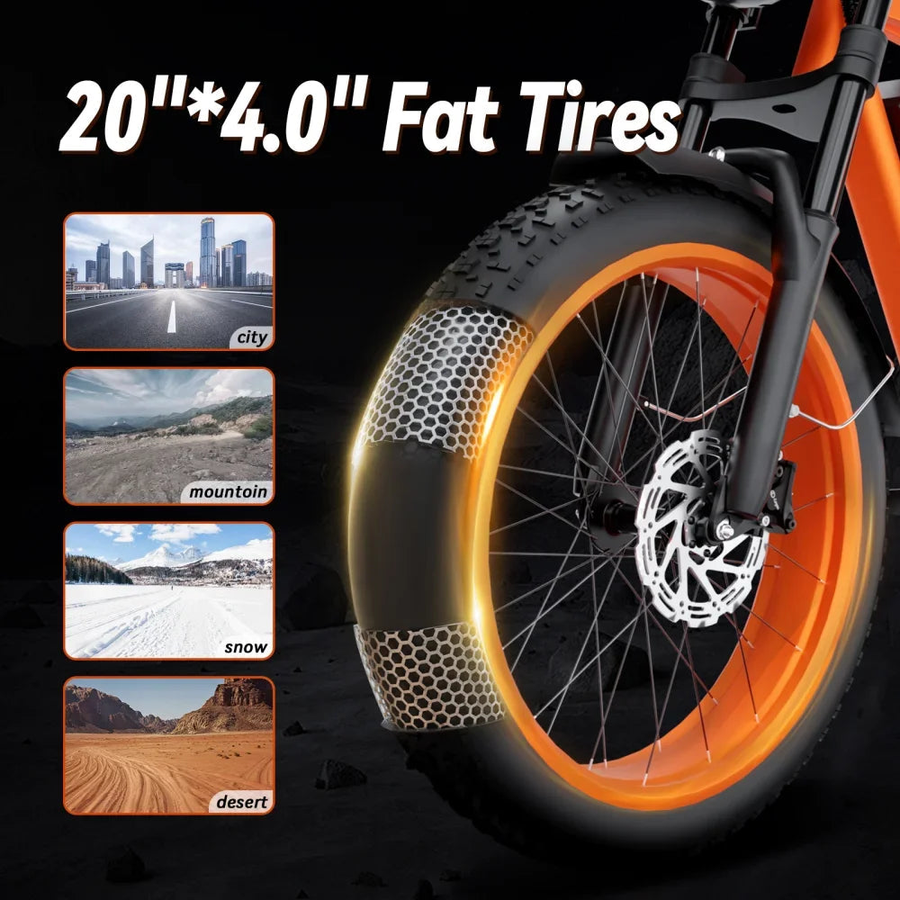 Electric Bike BLUVALL SU8 1500W Powerful Motor 52V20AH Removable Battery E-bike Hydraulic Brake 20*4 Inch Fat Tire Electric Bike Torange