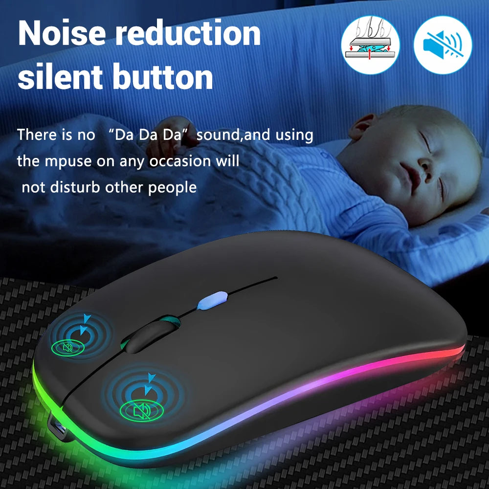 1600DPI Bluetooth Wireless Mouse Rechargeable RGB Backlight Mice Ergonomic Silent Gaming Mouse 2.4Ghz USB Receiver For Laptop PC