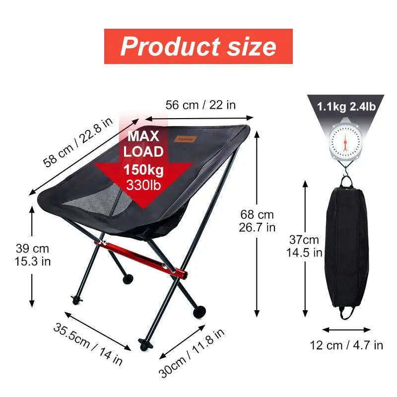 PACOONE Travel Ultralight Folding Chair Detachable Portable Moon Chair Outdoor Camping Fishing Chair Beach Hiking Picnic Seat Torange