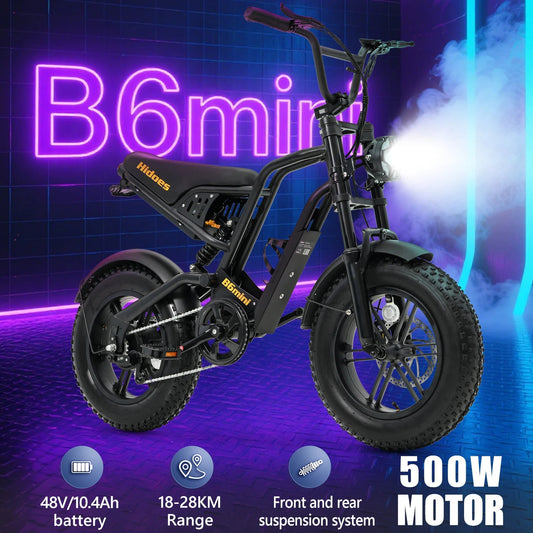Electric Bike Hidoes B6Mini 500W High Speed Motor 48V10.4AH Battery  Electric Bicycle 16 Inch Off-road Air Fat Tire Adult E-bike Torange