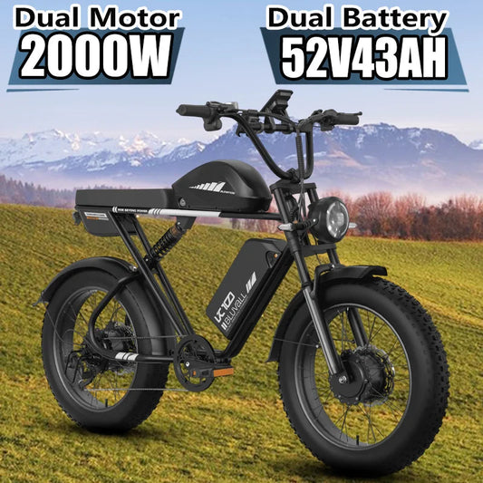E-bike BLUVALL K10 2000W Brushless Dual Motor 52V43AH Dual Battery Hydraulic Brake Snow E-Bicycle 20 Inch Fat Tire Electric Bike Torange