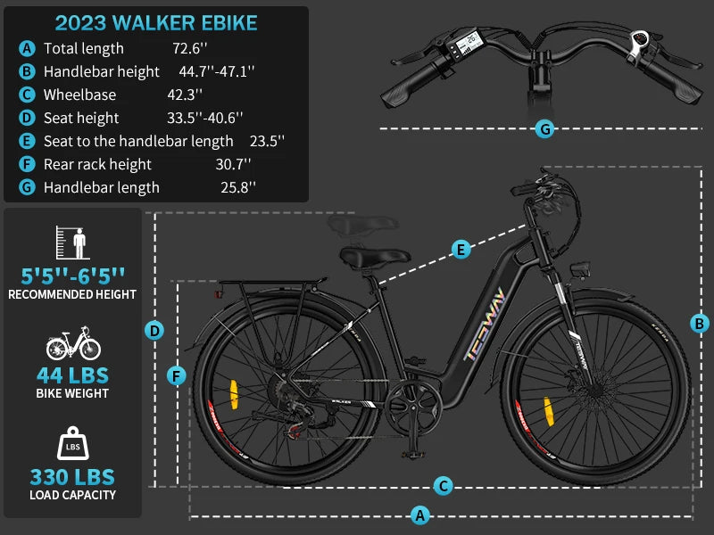TESWAY E Bike For Adults 500W Motor 48V 12AH Battery 27.5*2.4-inch Tires 40km/h Max Speed 90km Range Mechanical Disc Brakes