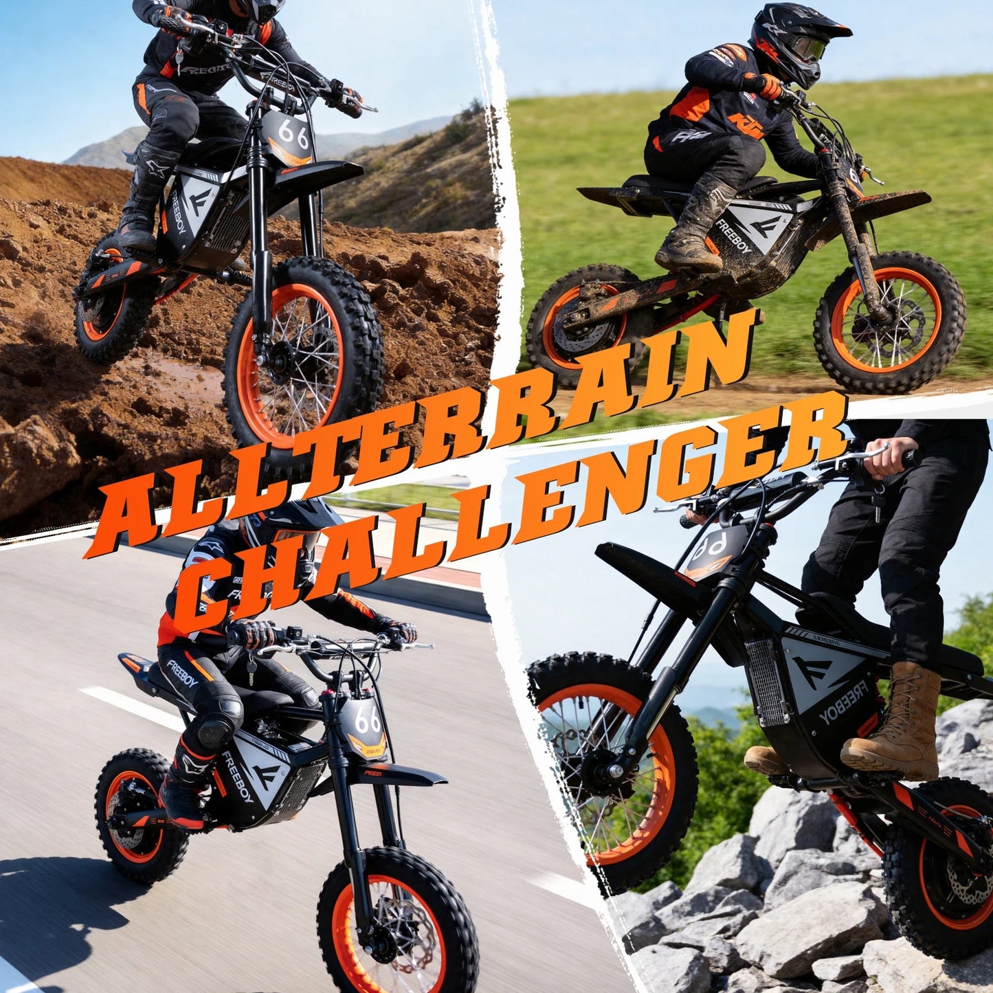FREEBOY Electric Bike Y66 3000W Motor 48V30AH Battery Off-Road Electric Motorcycle 12/10 Inch Fat Tire All-Terrain E-Motorcycle Torange