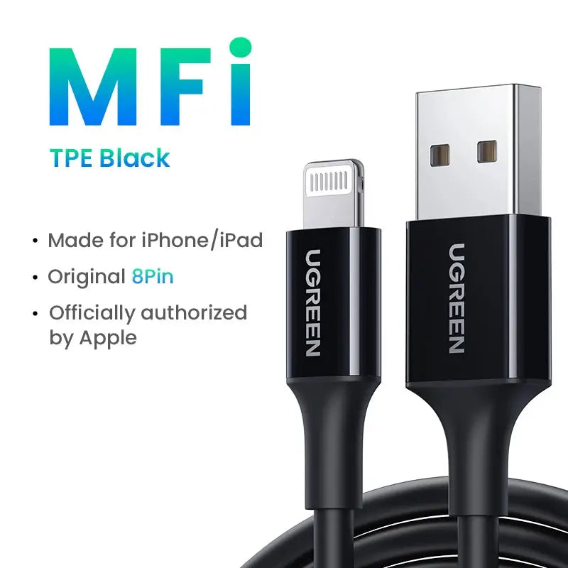 UGREEN MFi USB to Lightning Cable for iPhone 14 13 12 Pro Max 2.4A Fast Charging for iPhone for iPad Phone Data Cable Torange