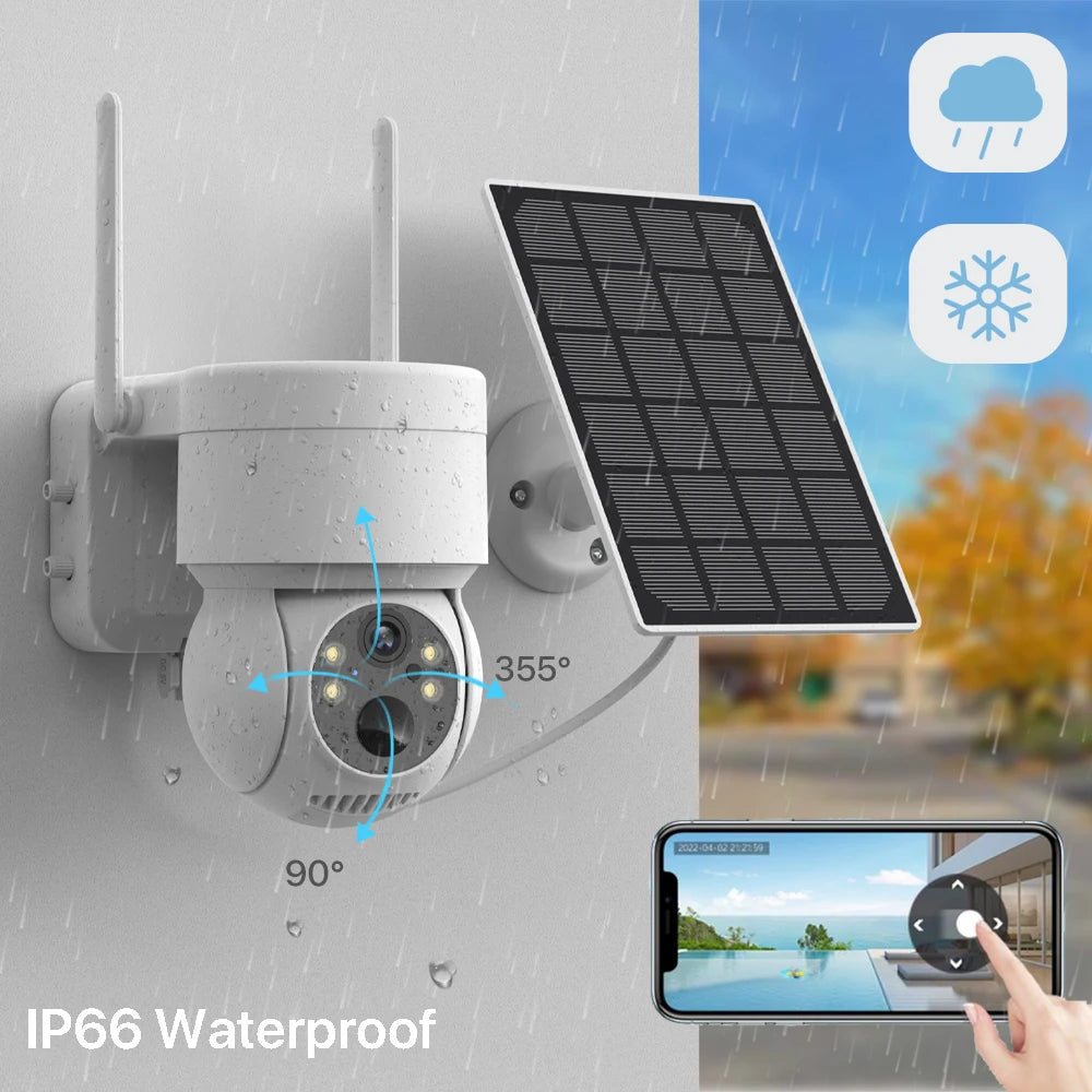 WiFi PTZ Camera Outdoor Wireless Solar IP Camera 4MP HD Built-in Battery Video Surveillance Camera Long Time Standby iCsee APP - Torange