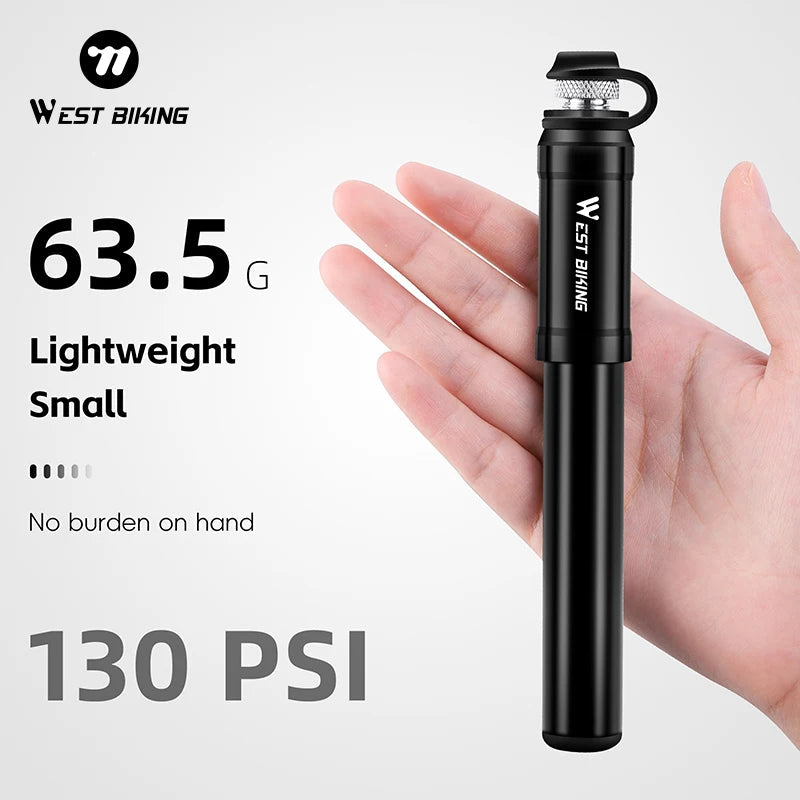WEST BIKING 130PSI Mini Bike Pump Aluminum Alloy Portable Drop-proof Bike Ultraligh Hand Air Pump MTB Mountain Road Cycling Pump Torange