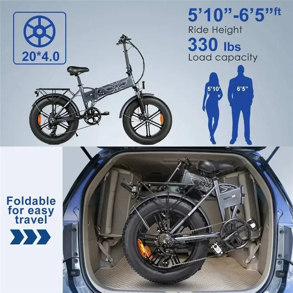 ENGWE Electric Bicycle 750W Powerful Motor 48V13AH Lithium Battery City Folding Electric Bike 20*4.0 Inch Fat Tire Snow E-bike
