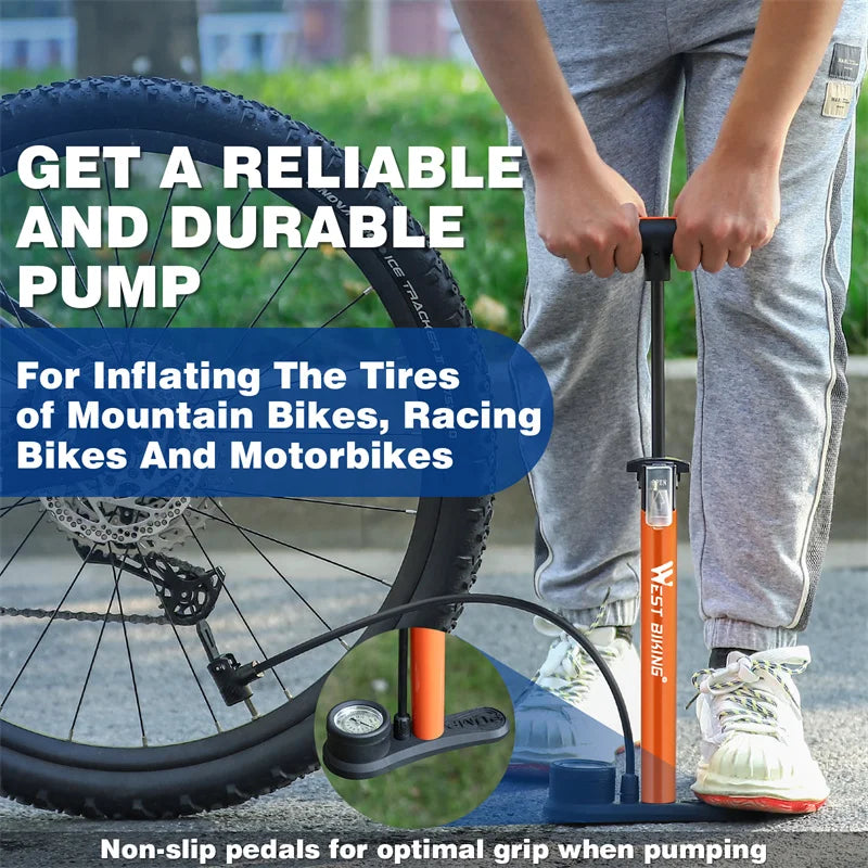 WEST BIKING 160SI Bicycle Pump With Air Pressure Gauge Ergonomic Hand Pump For Schrader/Presta Valve MTB Road Bike Accessories