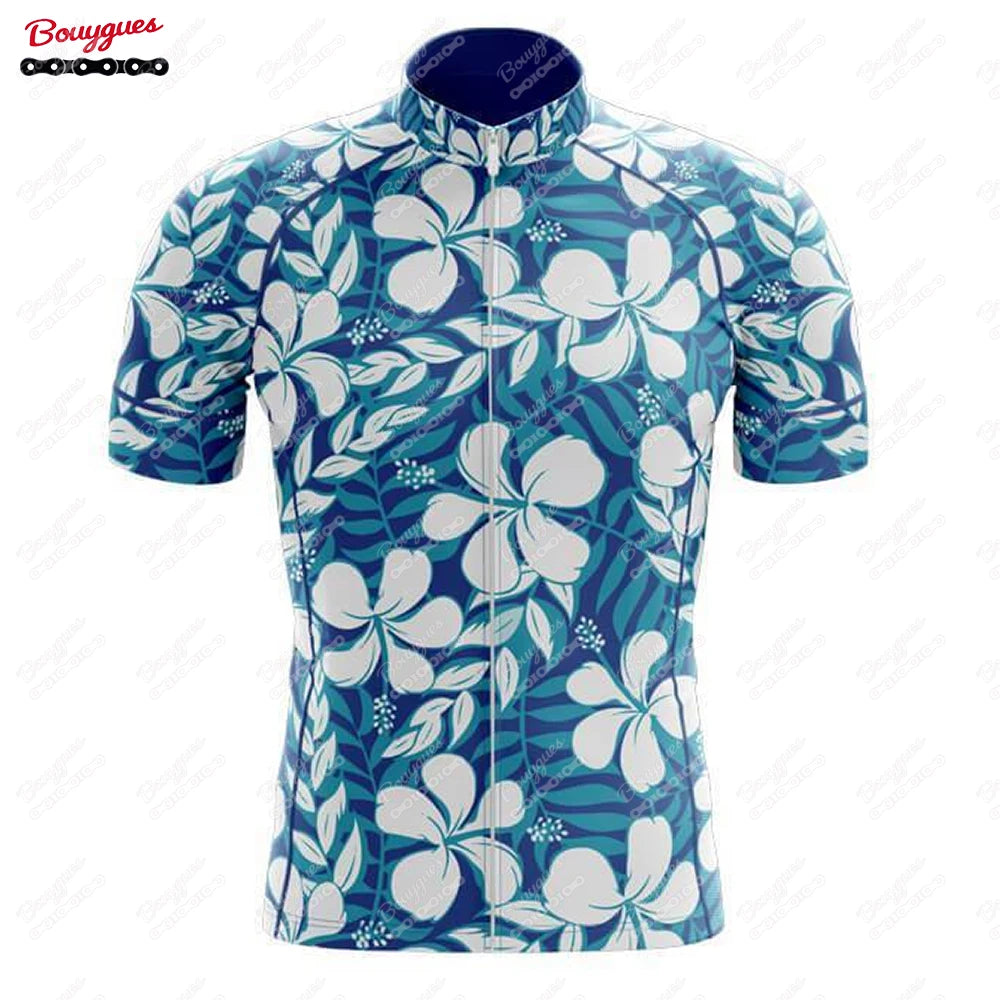 15 Styles Floral Cycling Jersey for Men Short Sleeve Reflective MTB Maillot Downhill Pro Team Mountain Bicycle Clothing Summer Torange