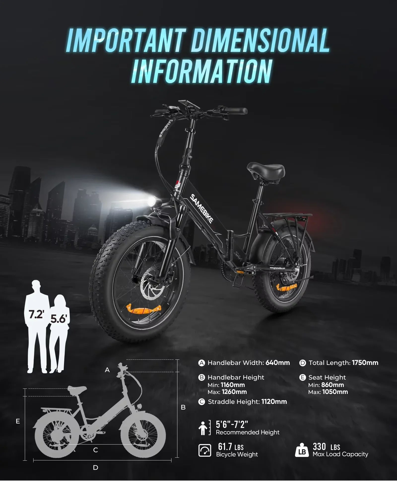 Electric Bike SAMEBIKE LOTDM200-ll Folding 750W Motor 48V13AH Battery E Bike Adult 20*4 In All terrain Fat Tire Electric Bicycle Torange