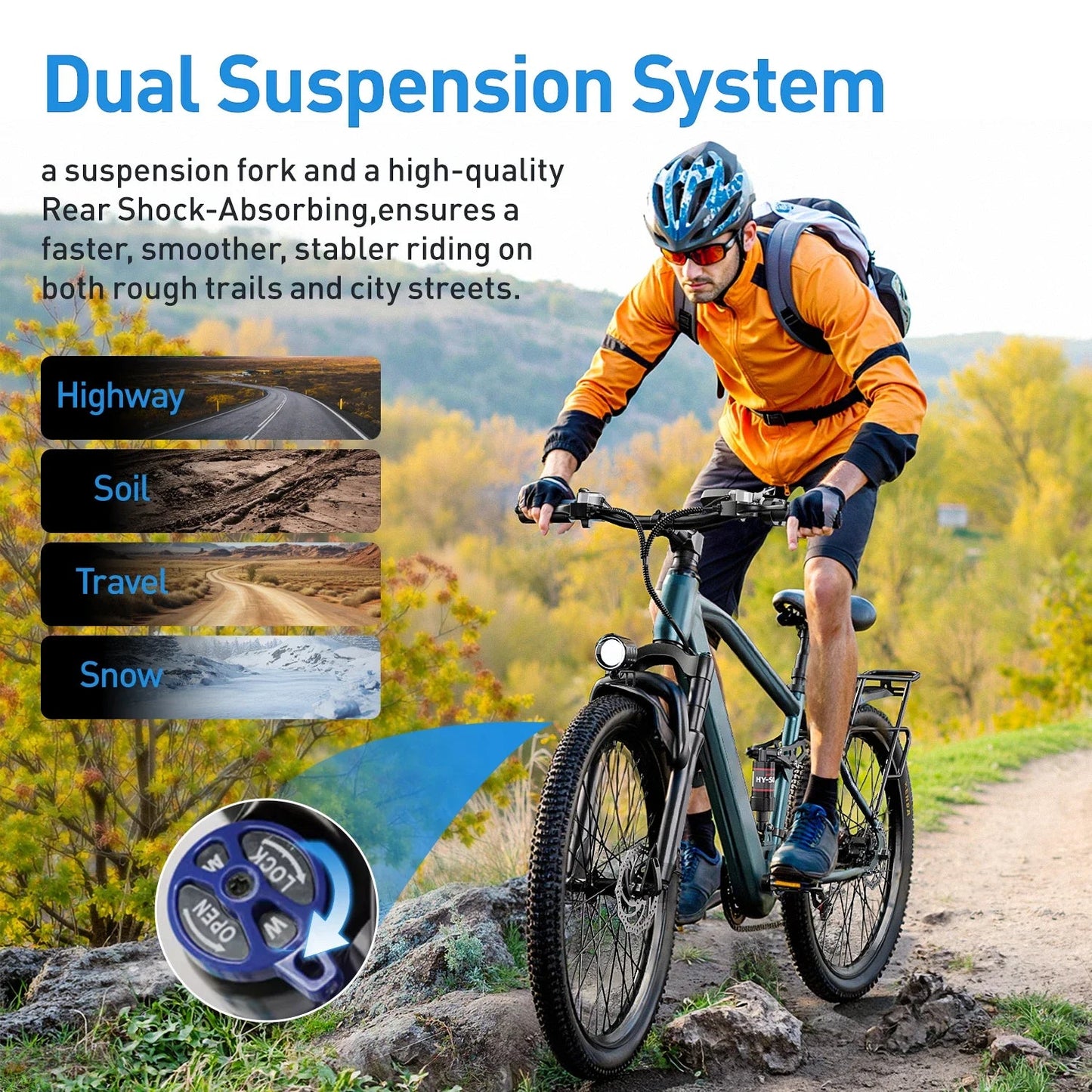 Aairsk GT900 Ebike 250W Motor 36V 13AH Battery Electric Bicycle Mountain OffRoad Full Suspension Adult 26Inch Tire Electric Bike Torange