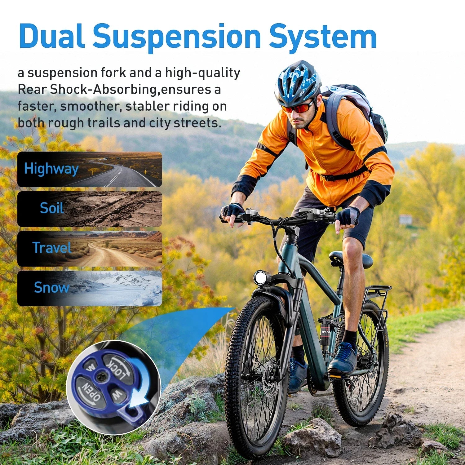 Aairsk GT900 Ebike 250W Motor 36V 13AH Battery Electric Bicycle Mountain OffRoad Full Suspension Adult 26Inch Tire Electric Bike Torange