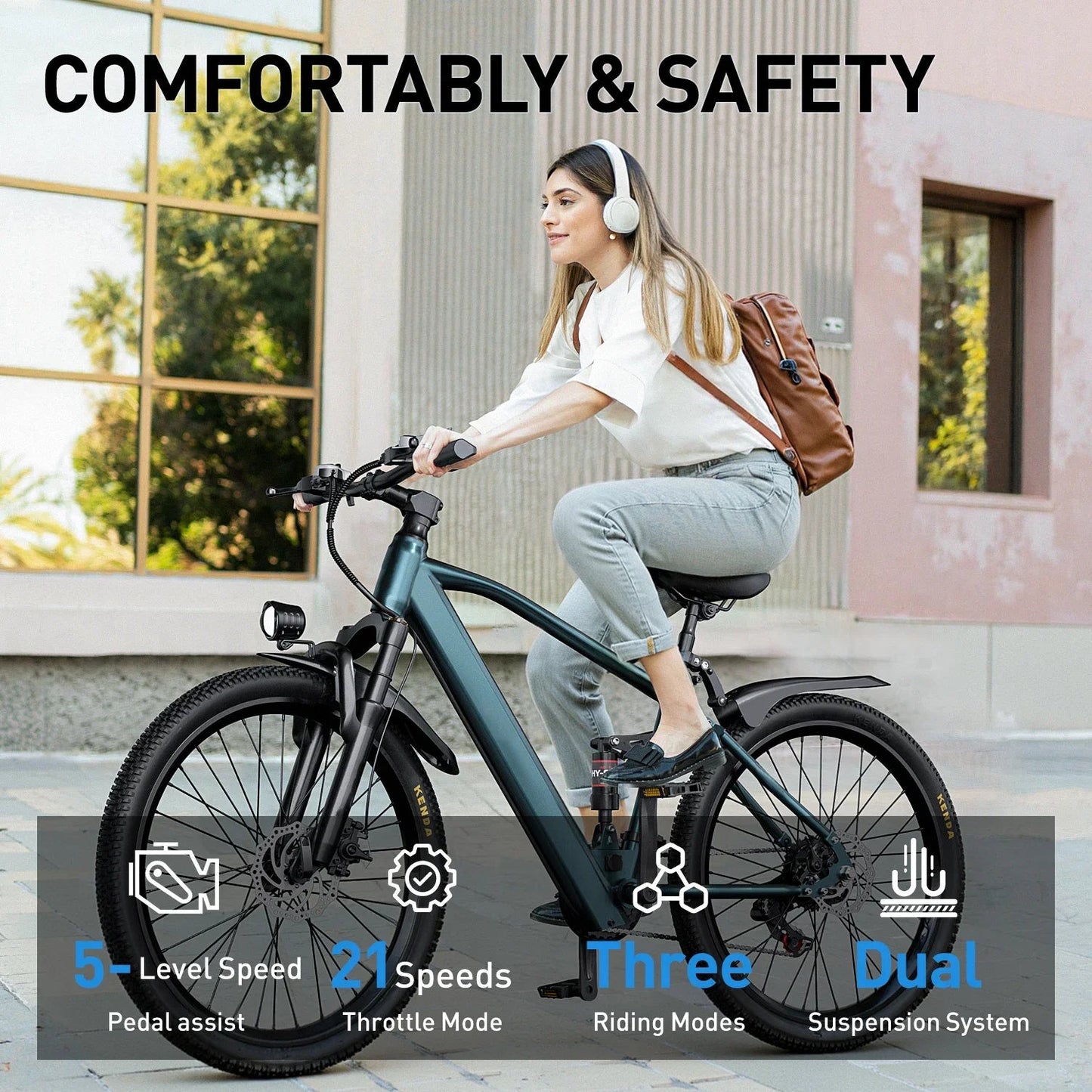 Aairsk GT900 Ebike 250W Motor 36V 13AH Battery Electric Bicycle Mountain OffRoad Full Suspension Adult 26Inch Tire Electric Bike Torange