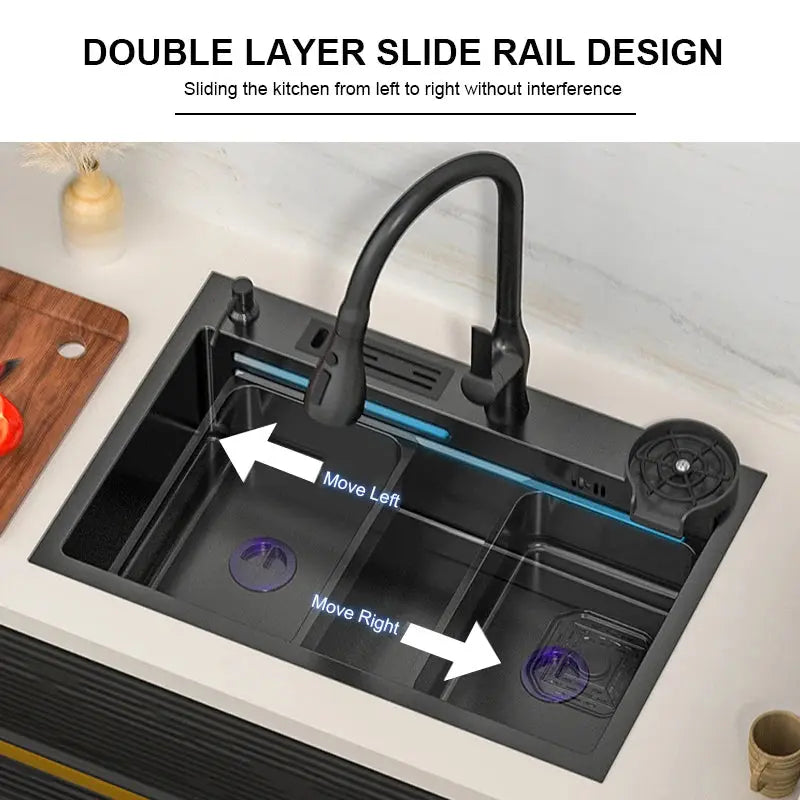 Kitchen Sink Nano 304 Stainless Steel Household Washbasin Sink Large Single Slot With Knife Holder Above Counter/Undermount Sink DS
