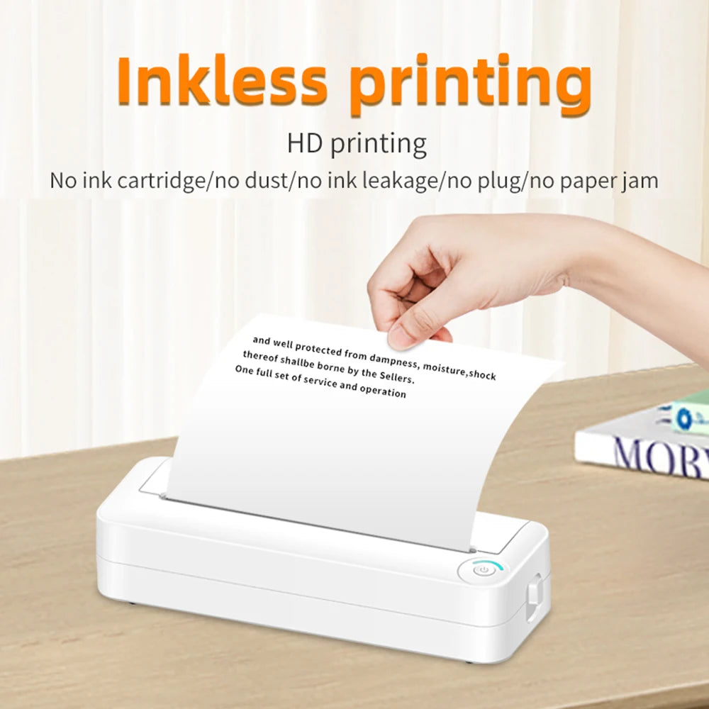 A4 Paper Printer Thermal Printing Wireless BT Mobile Photo Printer Support 210mm Wide for Outdoor Travel Home Office Printing