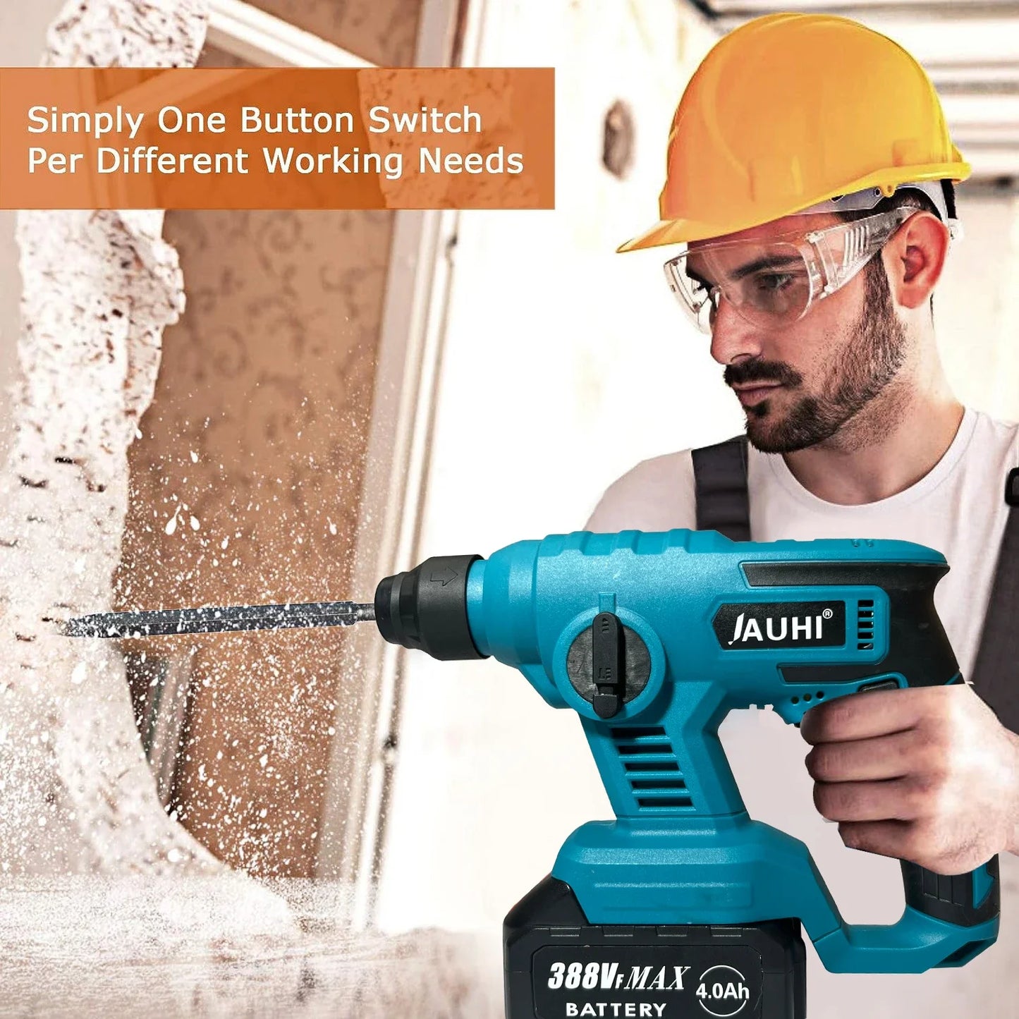 JAUHI 1000W Cordless 3600rpm Electric Rotary Hammer Rechargeable 8600ipm Electric Hammer Drill For Makita 18V Battery