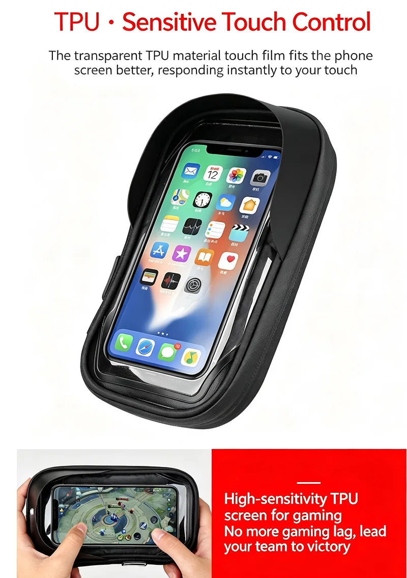 6.4" Waterproof Bike Phone Holder Motorcycle Handlebar Mount Universal for Bicycle Scooter Rotatable Navigation Cycling Tail Bag Torange