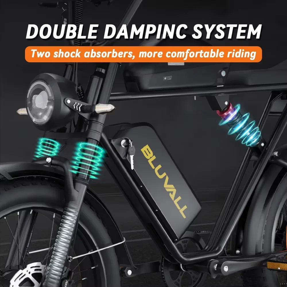 E-bike BLUVALL K10 2000W Brushless Dual Motor 52V43AH Dual Battery Hydraulic Brake Snow E-Bicycle 20 Inch Fat Tire Electric Bike Torange
