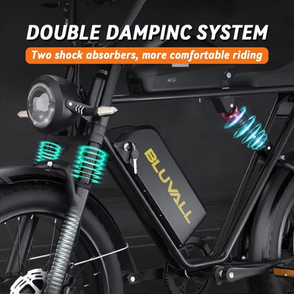 E-bike BLUVALL K10 2000W Brushless Dual Motor 52V43AH Dual Battery Hydraulic Brake Snow E-Bicycle 20 Inch Fat Tire Electric Bike Torange