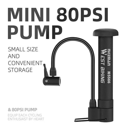 WEST BIKING MTB Bicycle Pump 80 PSI Bike Manual Air Pump Balloon Tire Inflator Schrader Valve Floor Pump Cycling Accesories Torange
