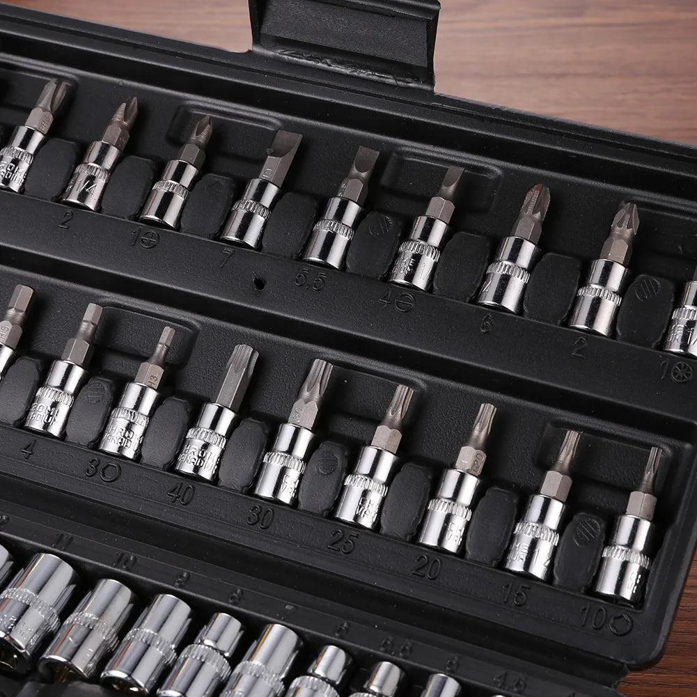 46pcs Car Repair Tool Kit 1/4-Inch Socket Set Car Repair Tool Ratchet Torque Wrench Combo Auto Repairing Set Mechanic Tool
