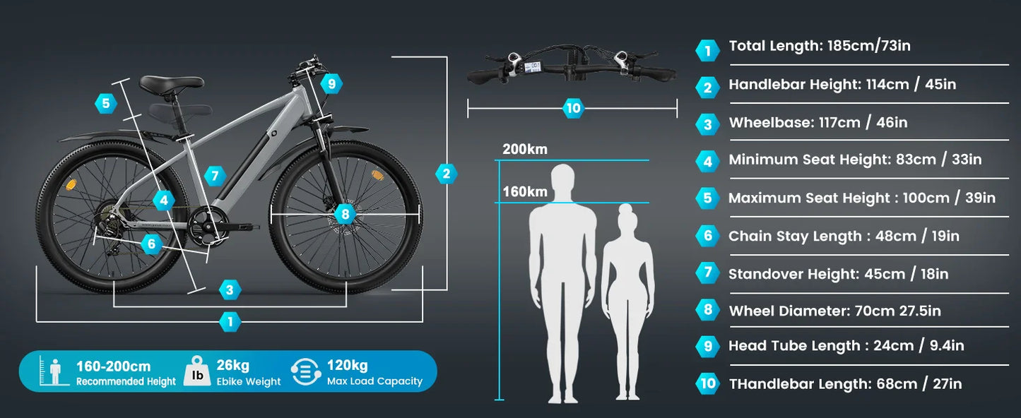 GUNAI 750W Electric Bicycle Motor 27.5Inch Off-road Tyre Electric Bike 48V 10AH Battery Mountain Adults Motorcycle EU Stock