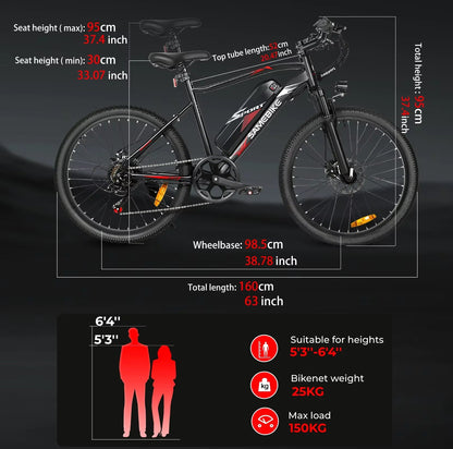 SAMEBIKE EBE2 Electric Bike for Adults 500W Motor 36V13AH Battery Electric Bicycle 24 Inch Tire Suitable For All Terrain E bike Torange