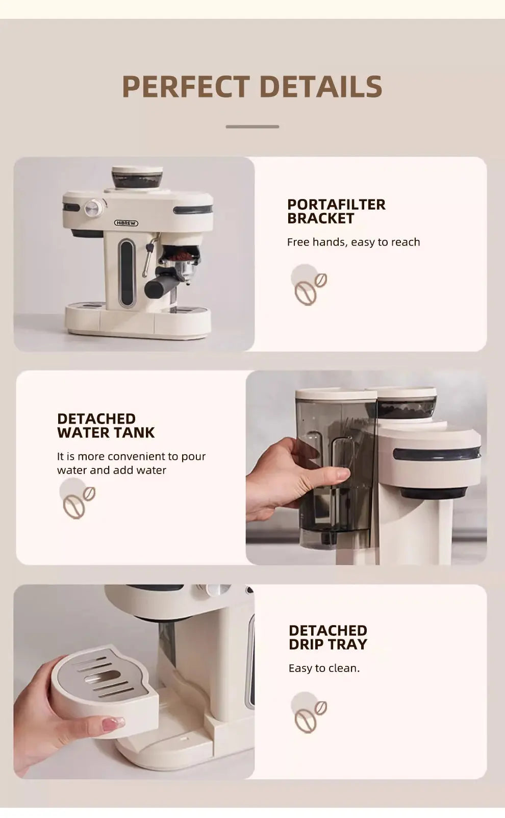 HiBREW 20 Bar Semi Automatic Espresso Coffee Maker With Grinder Bean For Cappuccino and Latte Milk Frothing System Machine H14 Torange