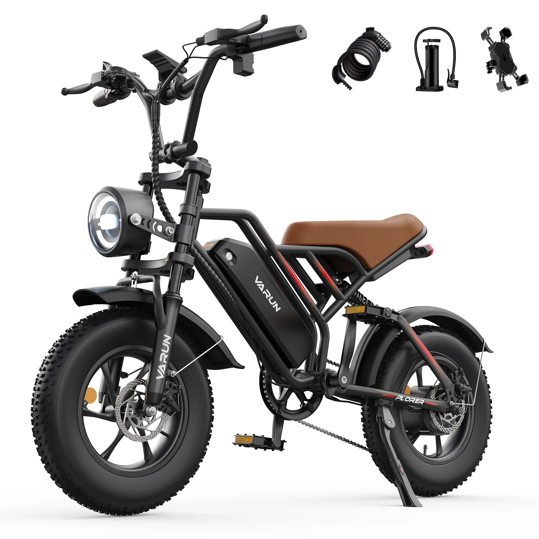 VARUN Plorer Adult E-bike 250W Motor 48V 13AH Battery Electric Bike 16 Inch Fat Tire E-Mountain Bike Off-Road Electric Bicycle Torange