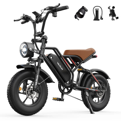 VARUN Plorer Adult E-bike 250W Motor 48V 13AH Battery Electric Bike 16 Inch Fat Tire E-Mountain Bike Off-Road Electric Bicycle Torange