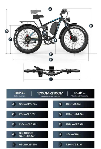 Electric Bike E-BYCCO EB7Pro 2000W Powerful Motor 52V23Ah Battery Adult E-Bike 26*4.0 Inch Fat Tire All Terrain Electric Bicycle Torange