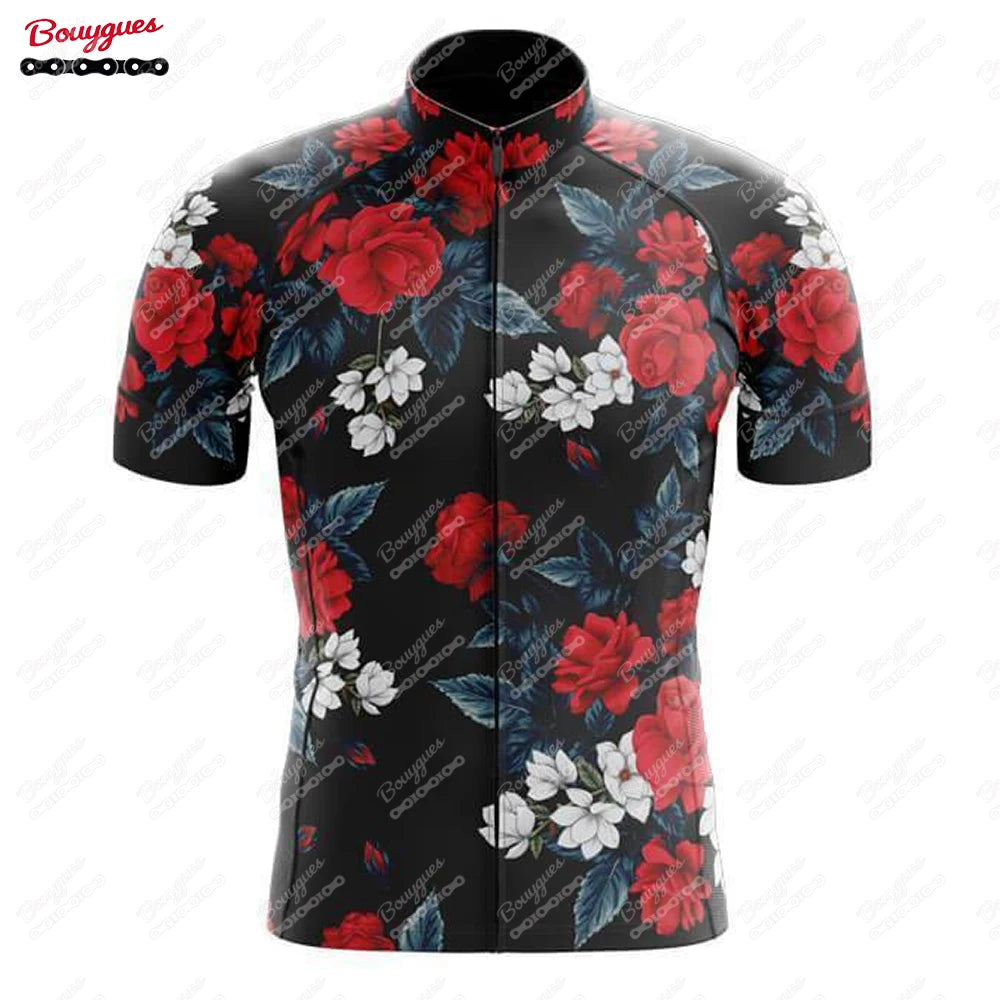 15 Styles Floral Cycling Jersey for Men Short Sleeve Reflective MTB Maillot Downhill Pro Team Mountain Bicycle Clothing Summer Torange