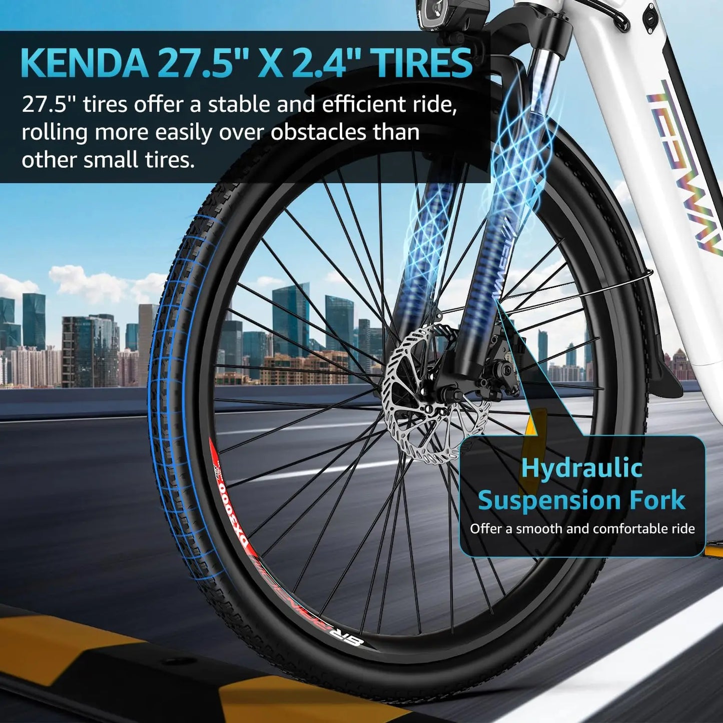 TESWAY E Bike For Adults 500W Motor 48V 12AH Battery 27.5*2.4-inch Tires 40km/h Max Speed 90km Range Mechanical Disc Brakes