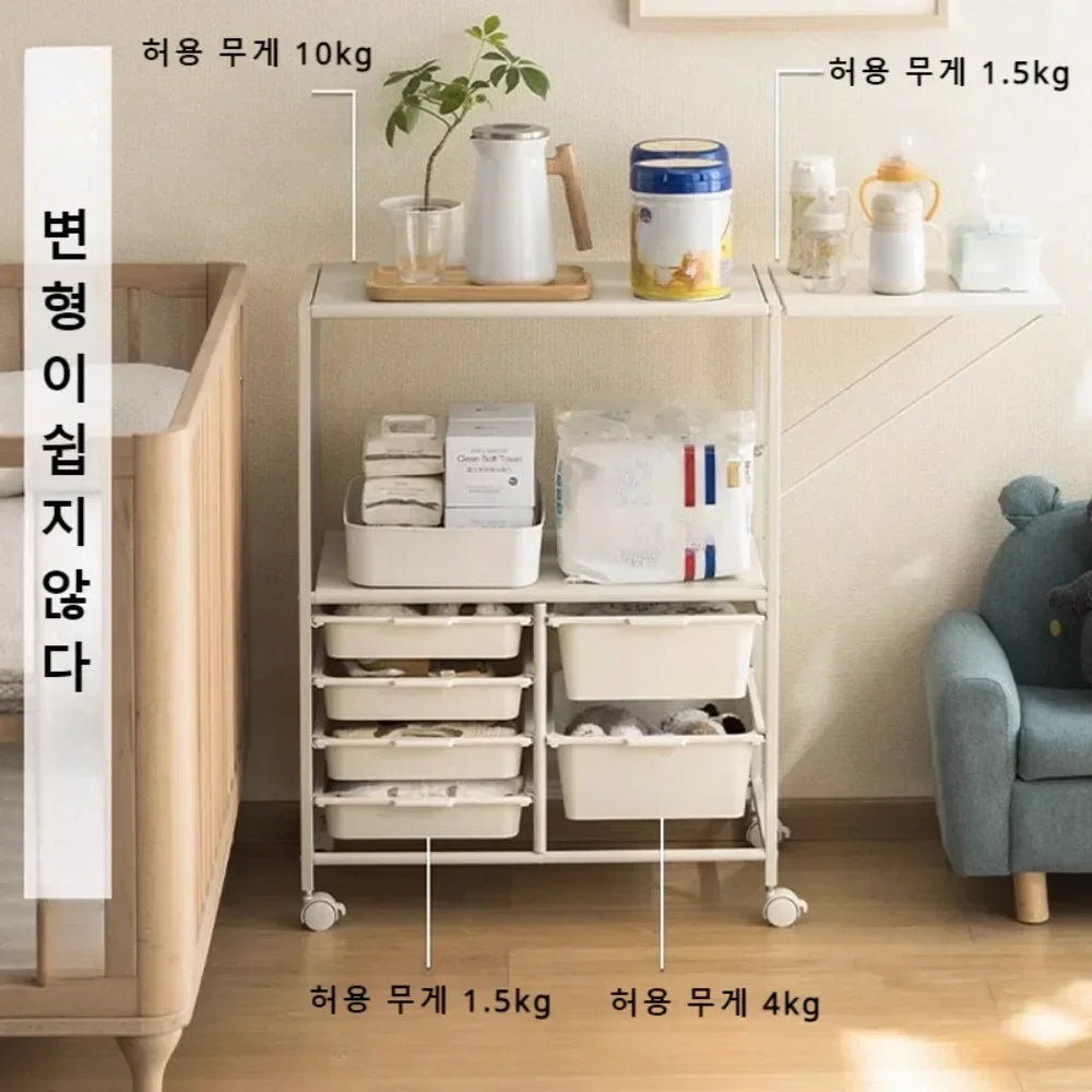 Multi Layer Kitchen Cart Side Cabinets Moving Cabinet Multi-Functional Fold Extension Design Handcart  Microwave Storage Cart