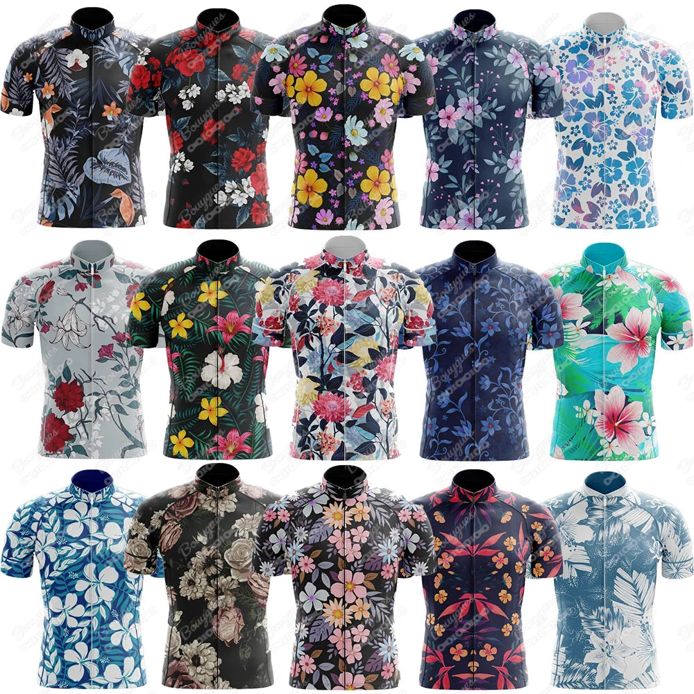 15 Styles Floral Cycling Jersey for Men Short Sleeve Reflective MTB Maillot Downhill Pro Team Mountain Bicycle Clothing Summer Torange
