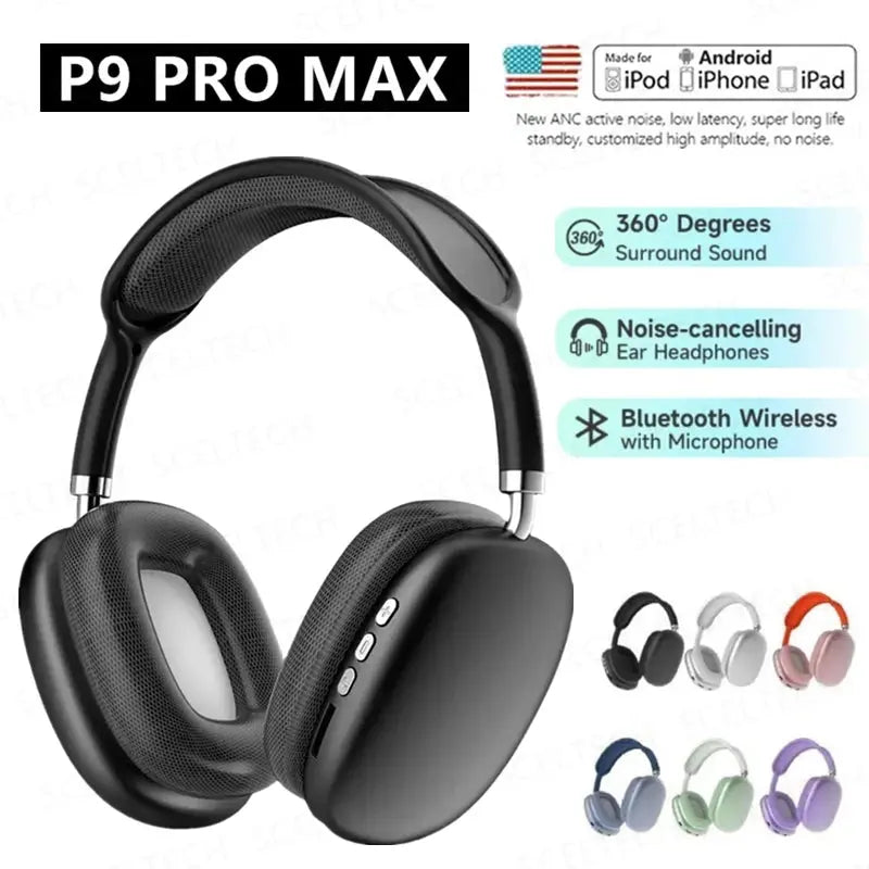 NEW P9 Pro Max Air Wireless Bluetooth Headphones Noise Cancelling Earphones Mic Pods Over Ear Sports Gaming Headset For Apple Torange