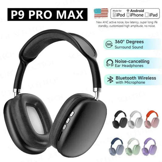 NEW P9 Pro Max Air Wireless Bluetooth Headphones Noise Cancelling Earphones Mic Pods Over Ear Sports Gaming Headset For Apple Torange