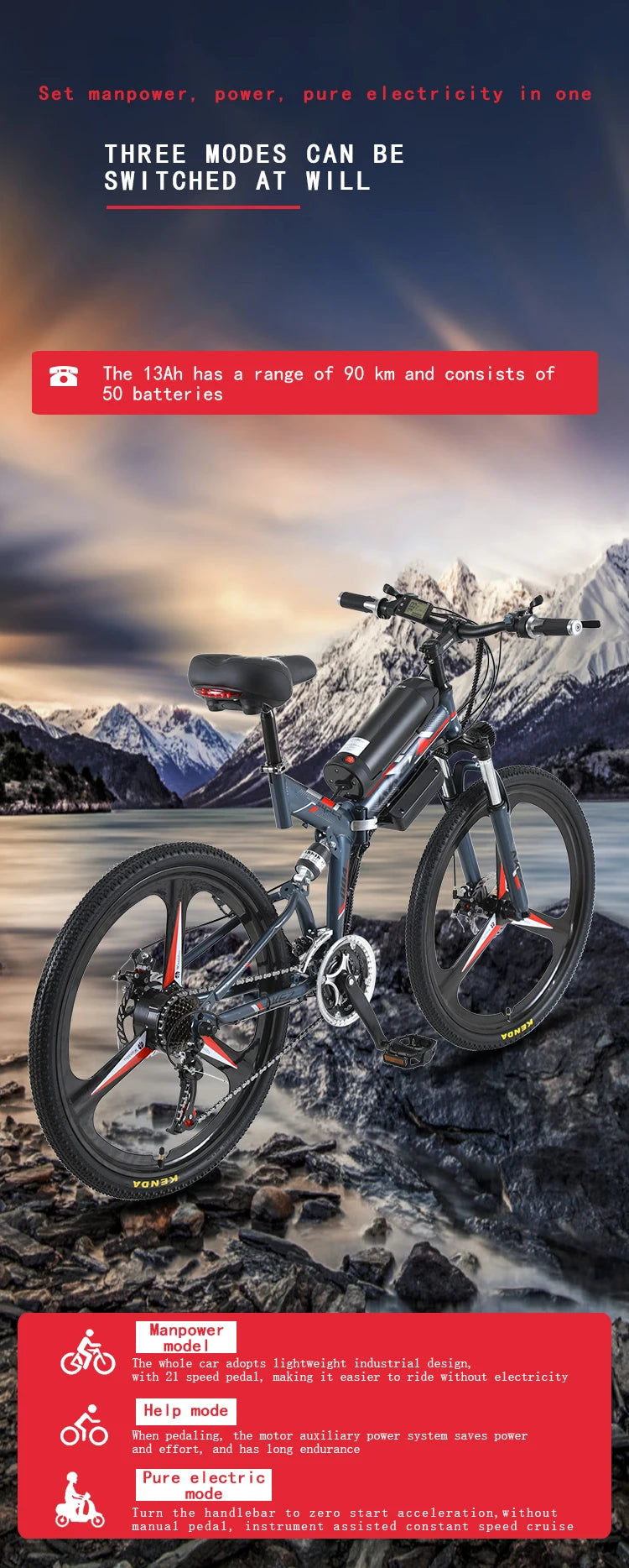 26-inch folding electric bike, folding commuter city bike, 36V350W lithium battery MTB, variable speed bike, portable bike