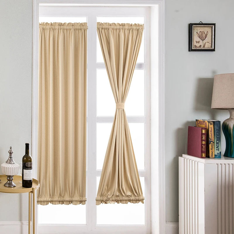 Blackout French Door Curtain Soft Fabric Rod Pocket High Shading Glass Window Drapes Full Front Door Curtains 1 Piece