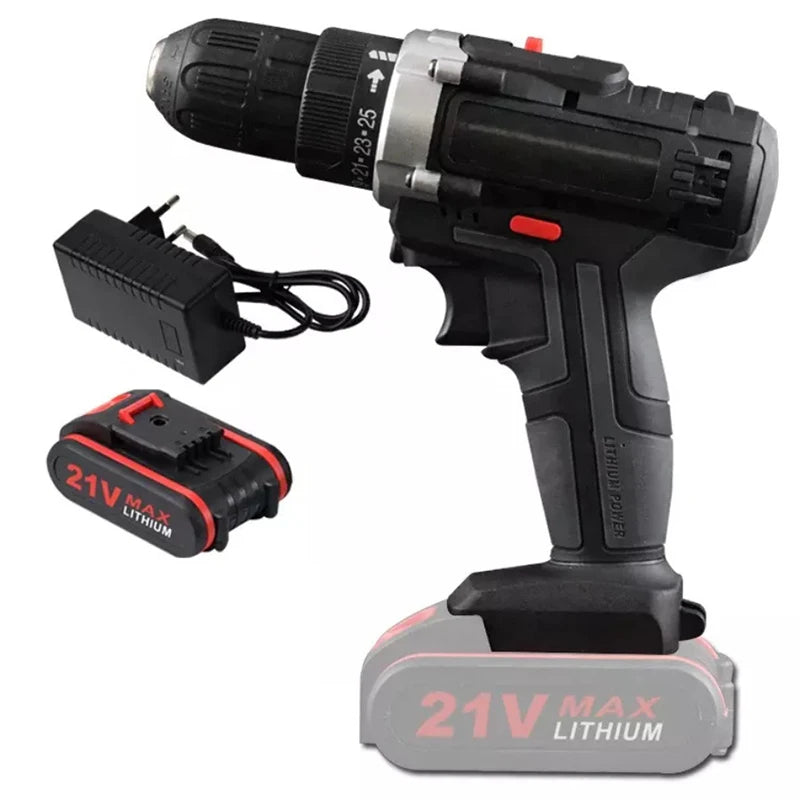 21V Electric Impact Cordless Drill High-power Lithium Battery Wireless Rechargeable Hand Drill Home DIY Electric Power Tools