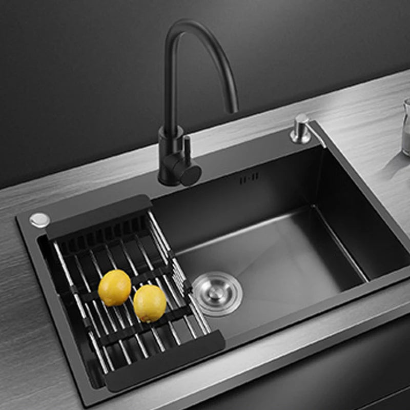 304 Stainless Steel Kitchen Sink Topmount Single Bowl Wash Basin For Home Fixture Drain Accessories Single Slot Kichen Sink