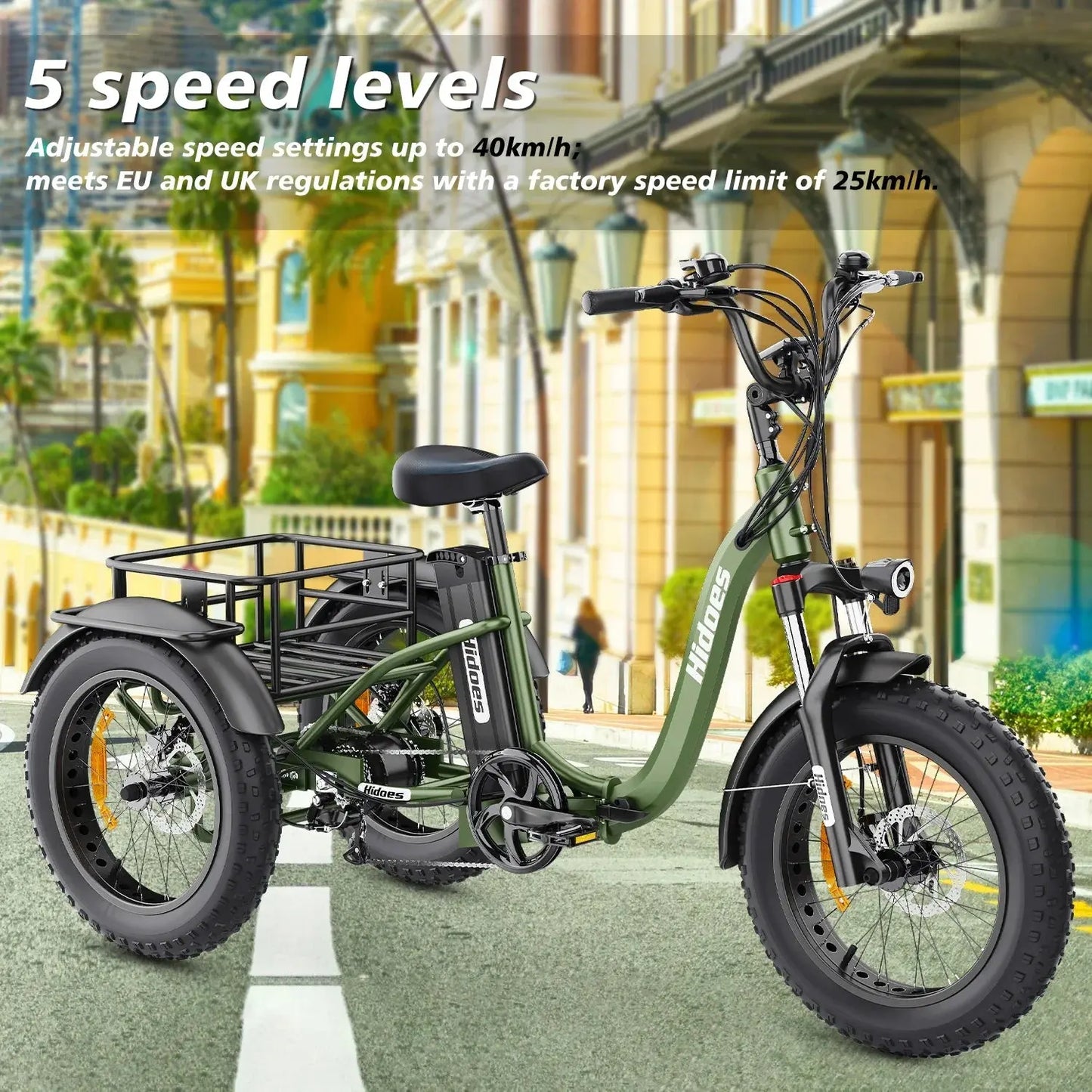 Electro Tricycle 750W Motor 48V20AH Lithium Battery Folding Electric Tricycle Electric Adult 20*4.0 Inch Fat Tire Mountain Ebike Torange